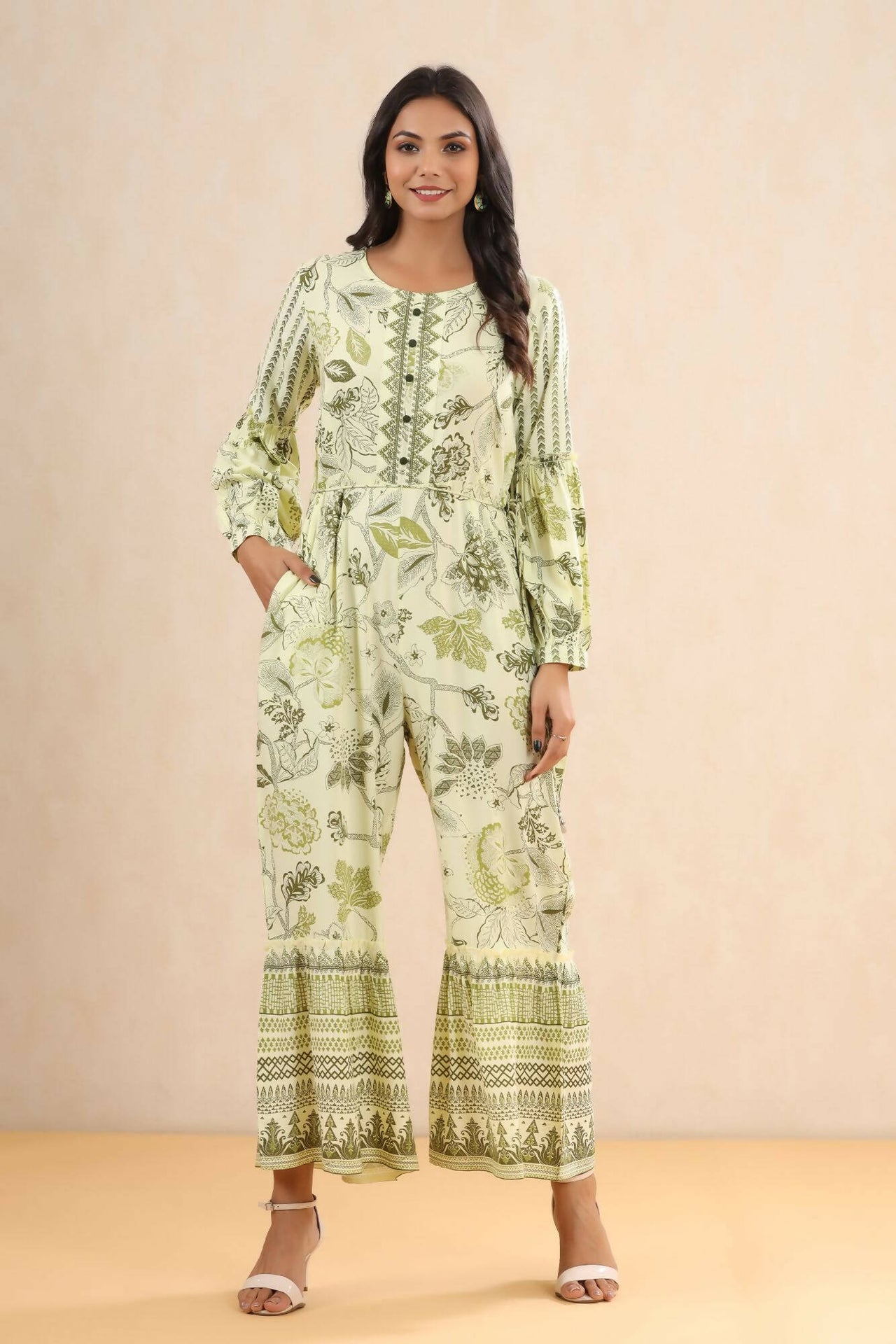 Juniper Women Lightolive Rayon Printed Straight Jumpsuit - Distacart