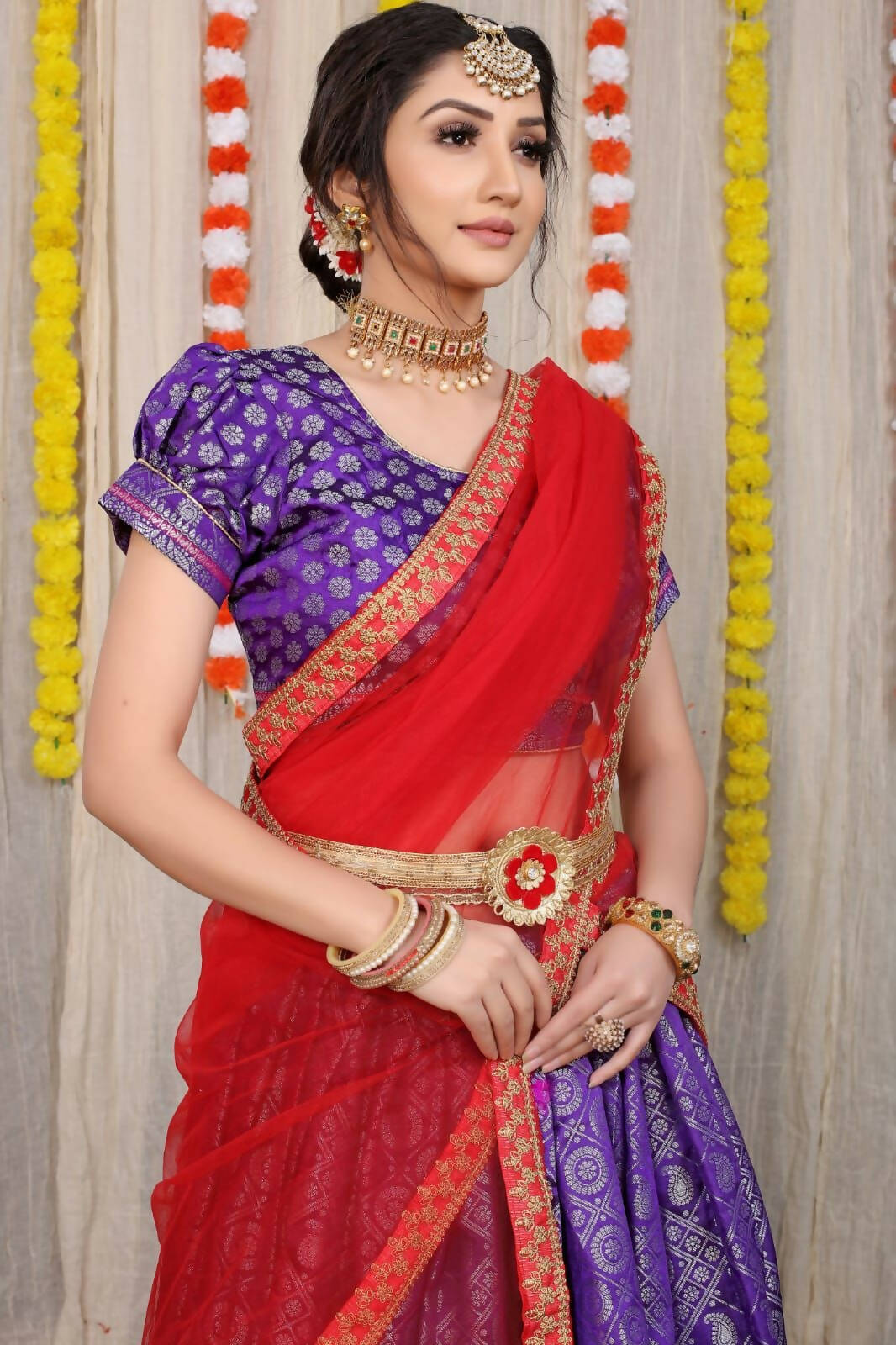 DEIANA'S Beautiful Pure Jari Silk Weaving Lehengha Choli - Purple - Distacart