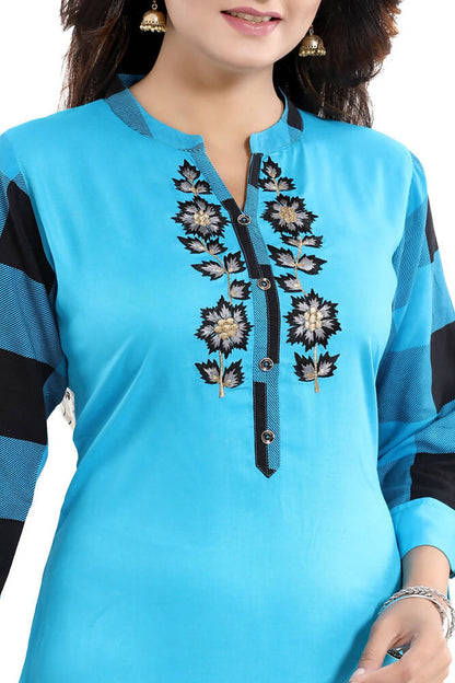 Snehal Creations Rayon Designer Embroidery Blue Tunic