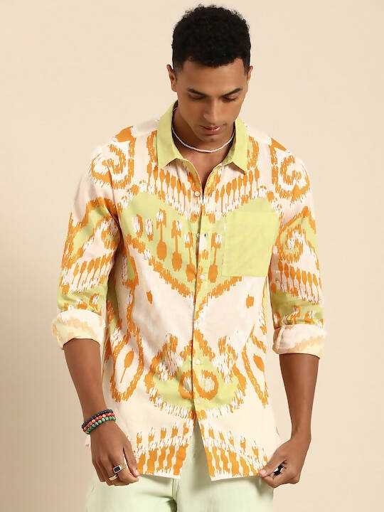 Off White Men Pure Cotton Relaxed Opaque Printed Casual Resort Shirt - Mahotsav - Distacart
