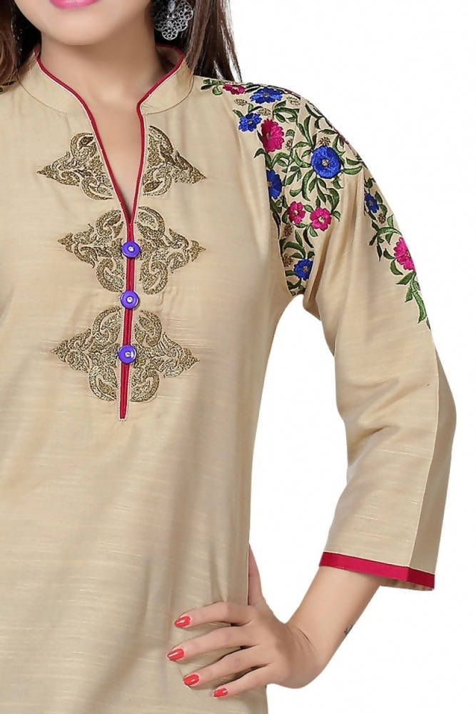 Snehal Creations Beautilicious Beige Embroidery Short Tunic