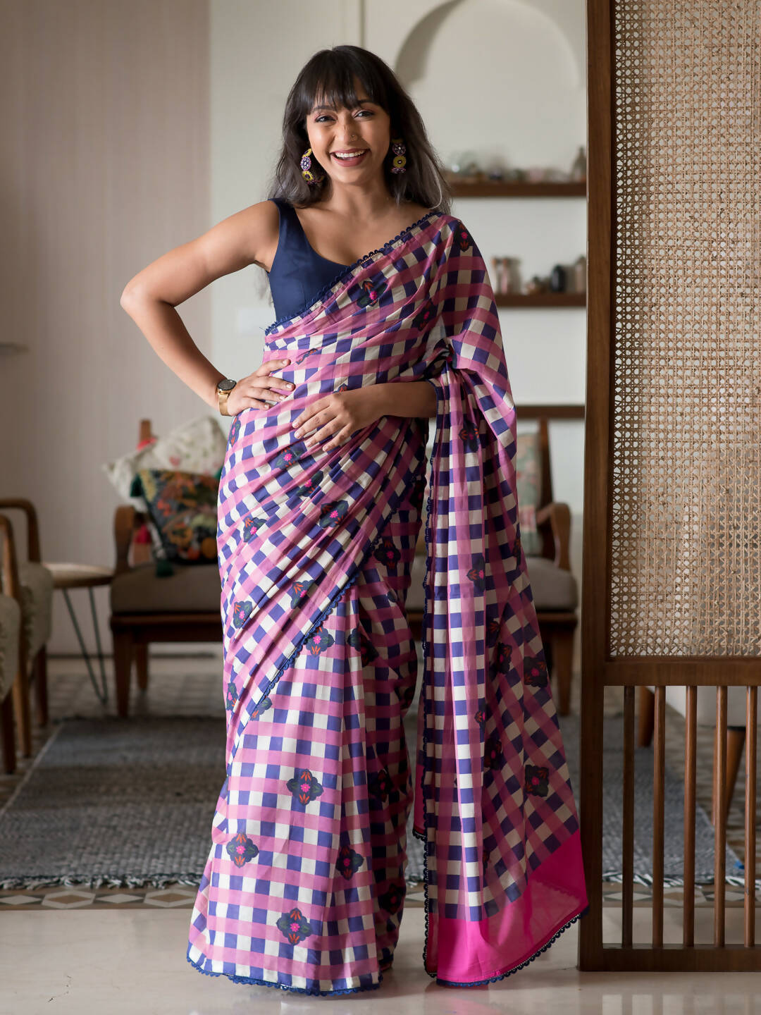 Suta Multi Color Checked Pure Cotton Saree - Distacart