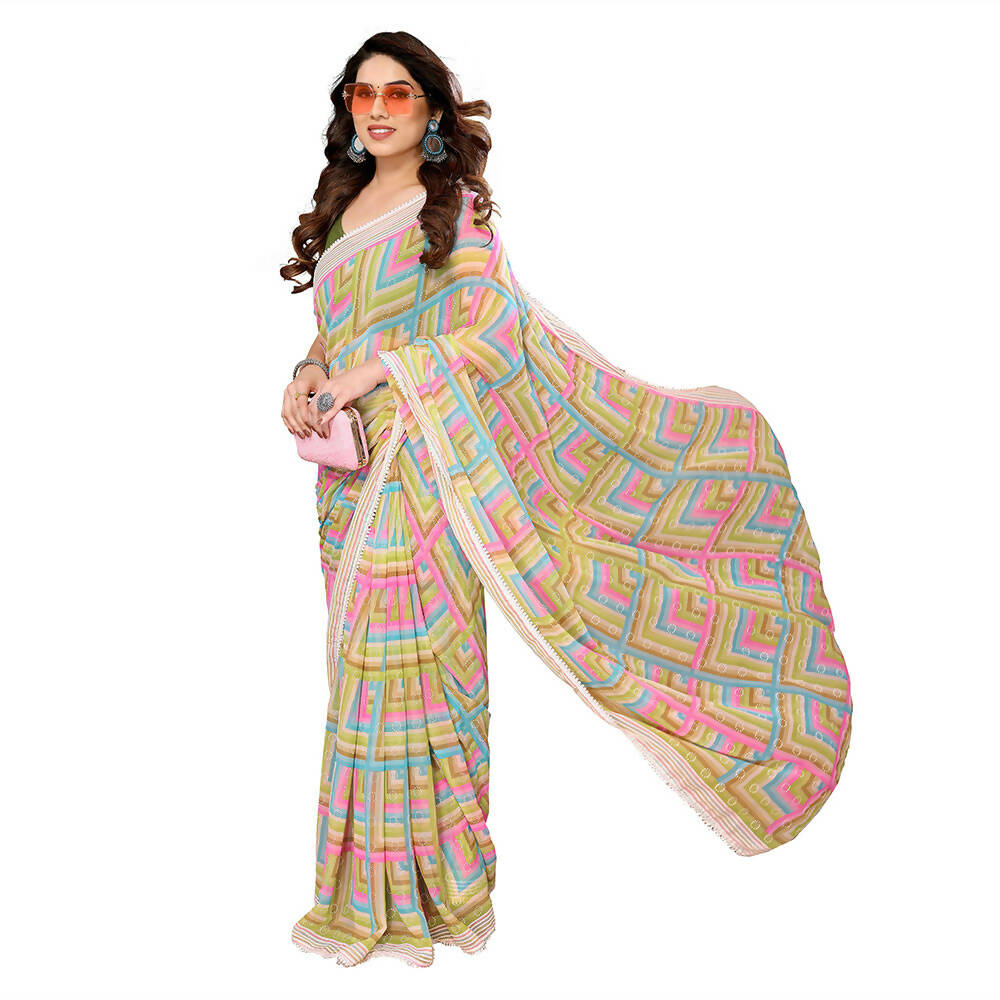 Women's Partywear Designer Green Georgette Fancy Saree - Satrangi - Distacart