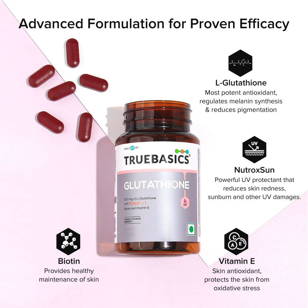 TrueBasics Glutathione with Nutroxsun, Biotin & Vitamin E Tablets - Distacart