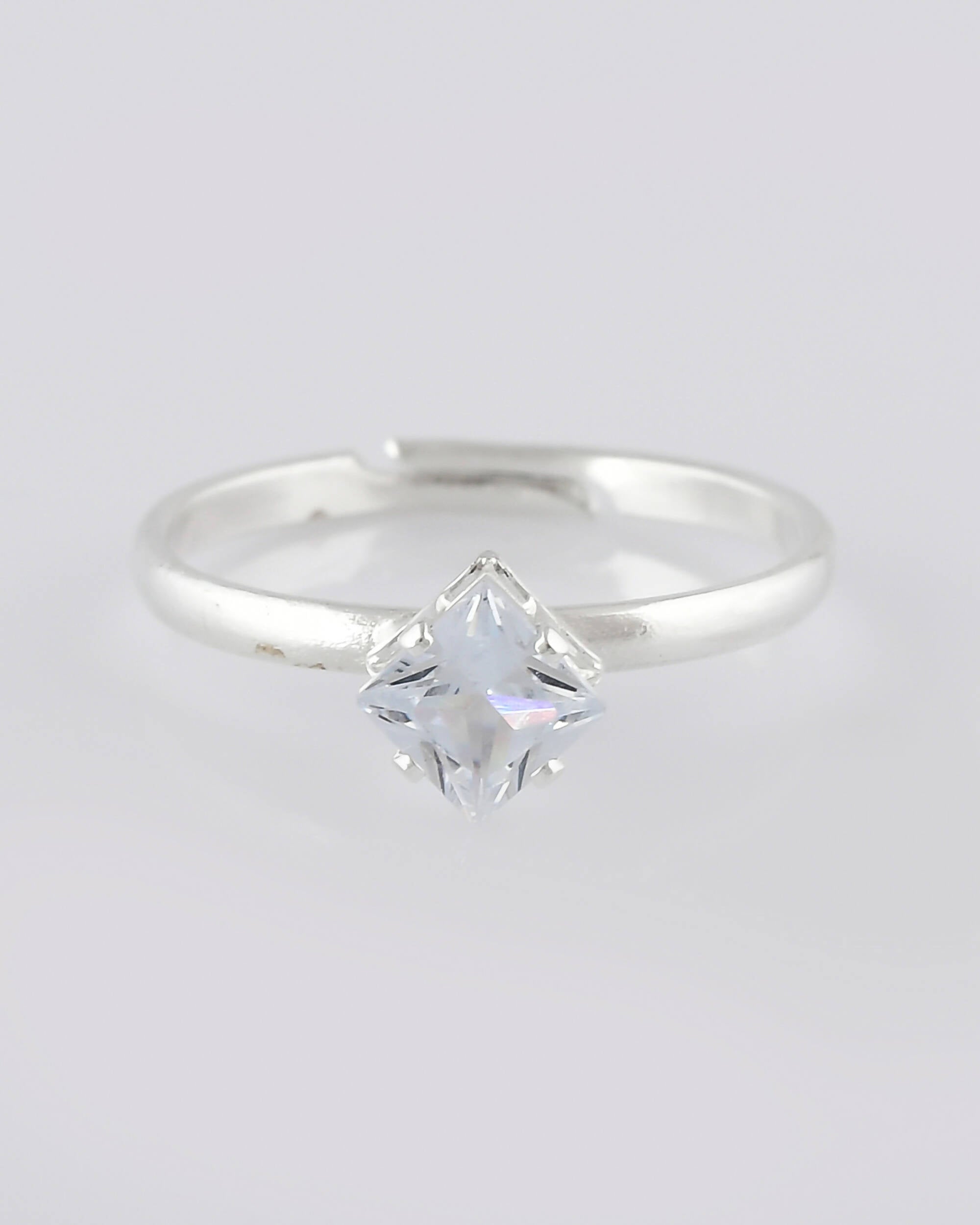 VOJ white CZ-detail Stainless Steel Cubic Zirconia Silver Plated adjustable finger Ring - Distacart