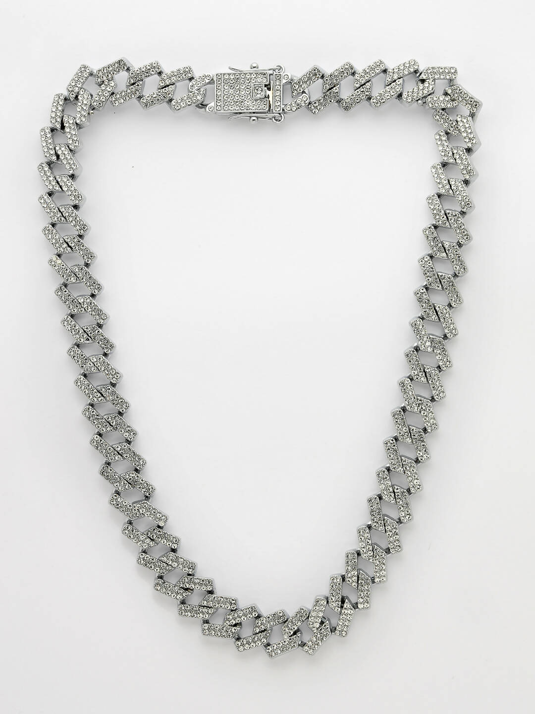NVR Men Silver-Plated Stainless Steel American Diamond Chain - Distacart