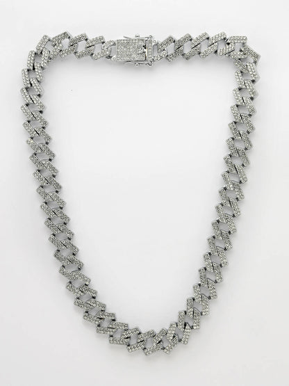 NVR Men Silver-Plated Stainless Steel American Diamond Chain - Distacart