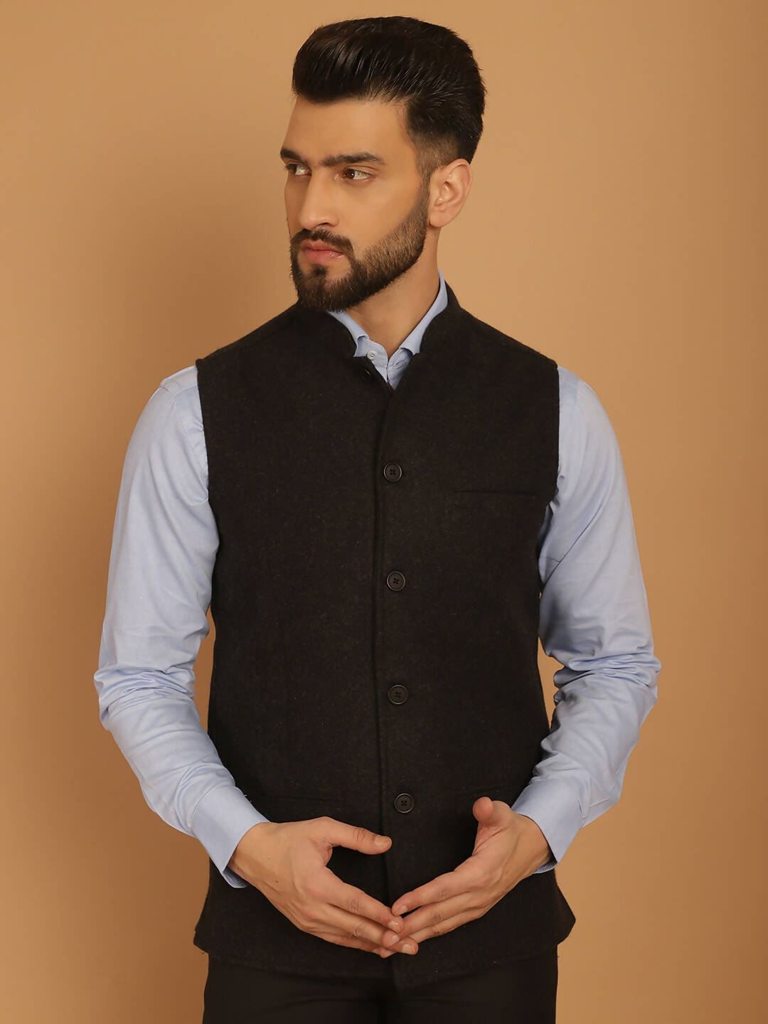 Even Apparels Pure Wool Nehru Jacket - Charcoal - Distacart