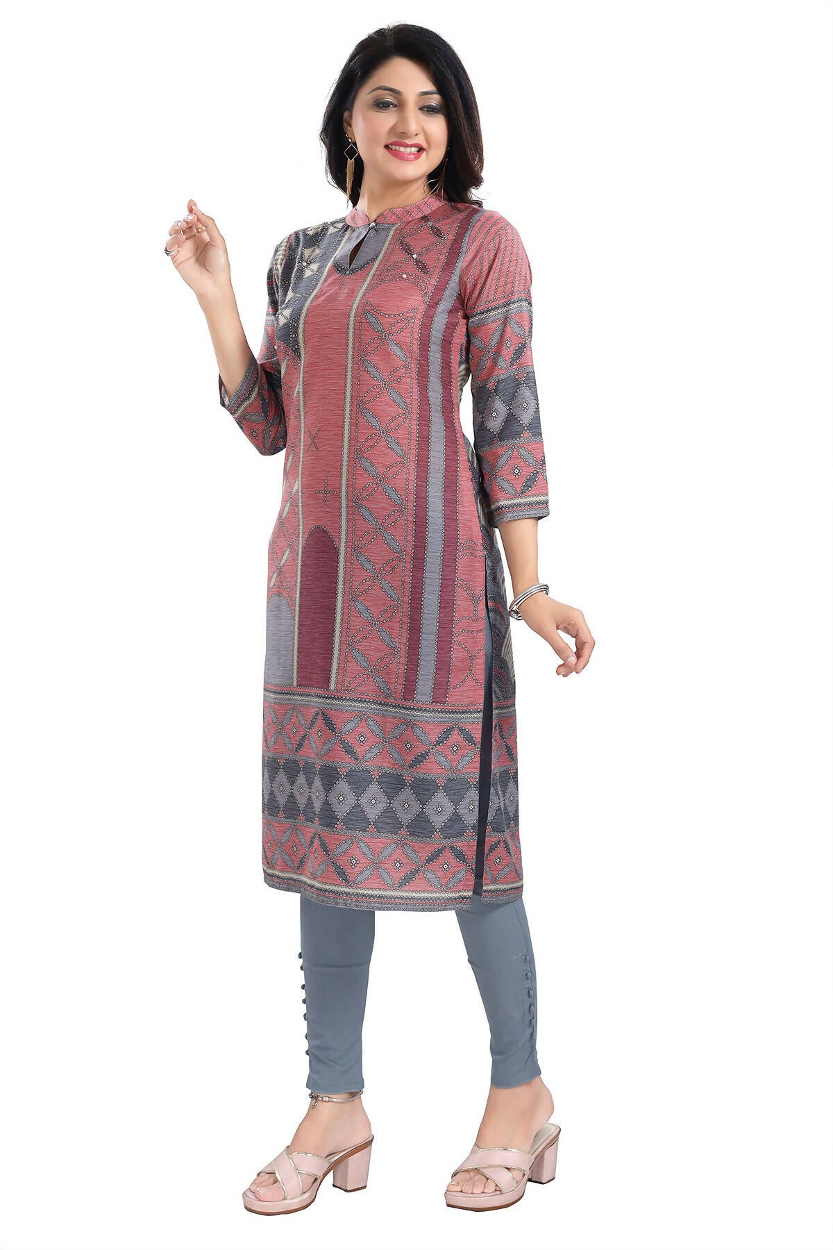 Snehal Creations Cherished Coral Digital Print Masleen Long Kurti Tunic - Distacart