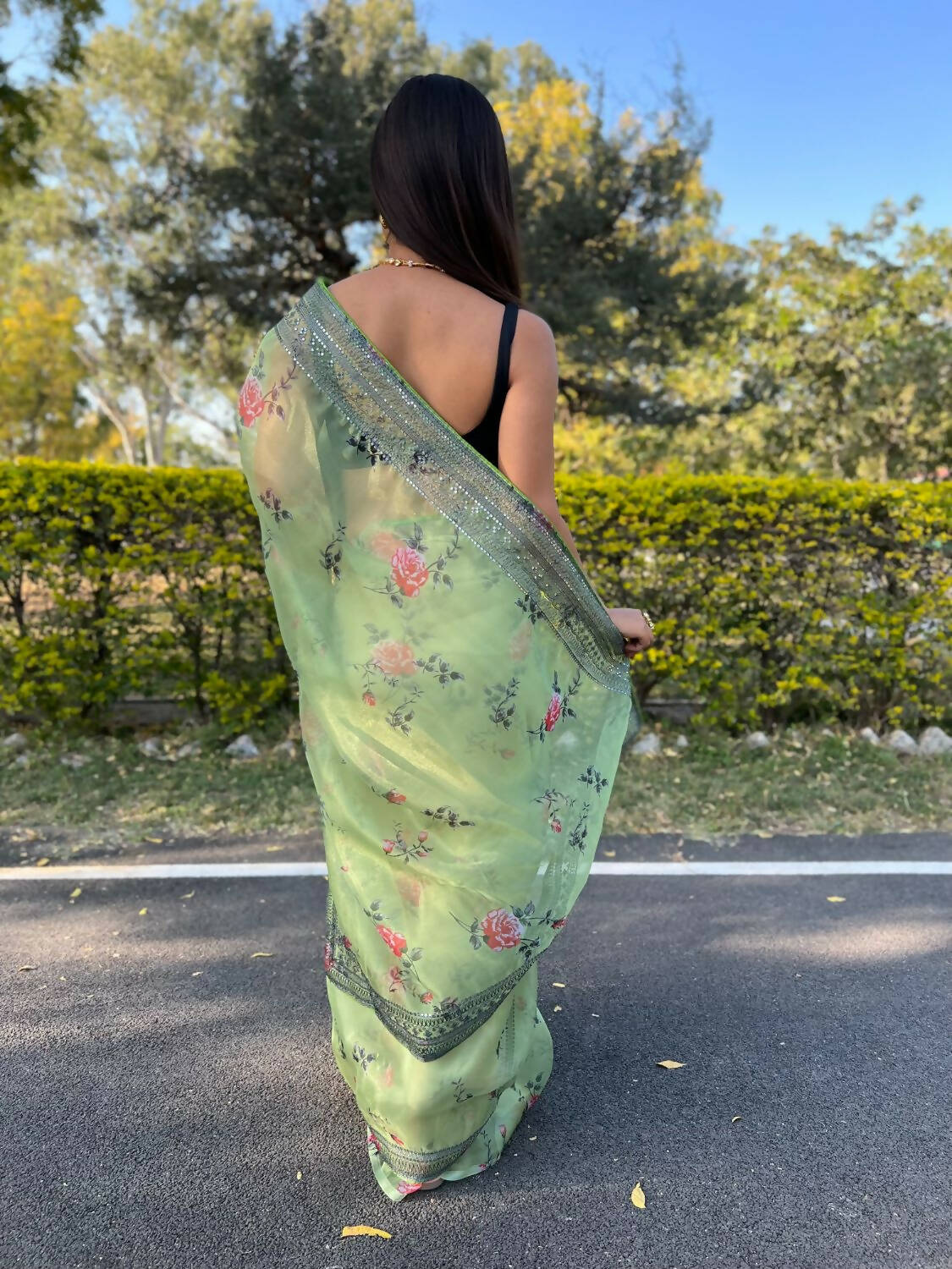 Vamsee Green Organza Saree - Distacart