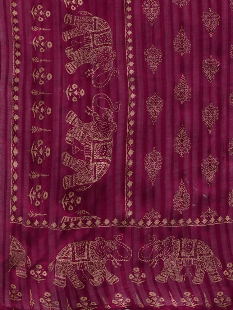 Yufta Women Pink And Golden Pure Cotton Solid Kurta with Palazzo and Dupatta