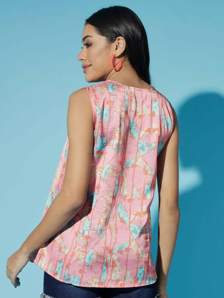 Myshka Women Multi Abstract V-Neck No Sleeves Polyester Top - Distacart