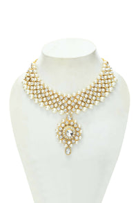Thumbnail for Mominos Fashion Johar Kamal Gold-Plated Rani Haar with Off white Pearls Jewellery Set - Distacart