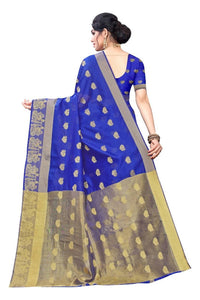 Thumbnail for Vamika Banarasi Jacquard Weaving Blue With Gold Print Saree