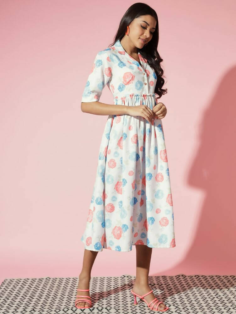 Myshka Women Multi Floral Rayon A-Line V-Neck Dress - Distacart