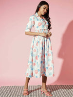 Thumbnail for Myshka Women Multi Floral Rayon A-Line V-Neck Dress - Distacart