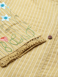 Thumbnail for Yufta Women Beige & Off White Striped Thread Work A-Line Kurta With Belt