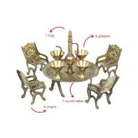 Thumbnail for Desi Toys Brass Miniature Table Chair pretend play set/Pital Raja Set - Distacart
