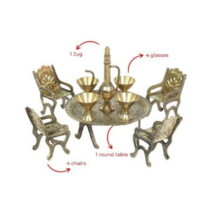 Desi Toys Brass Miniature Table Chair pretend play set/Pital Raja Set - Distacart