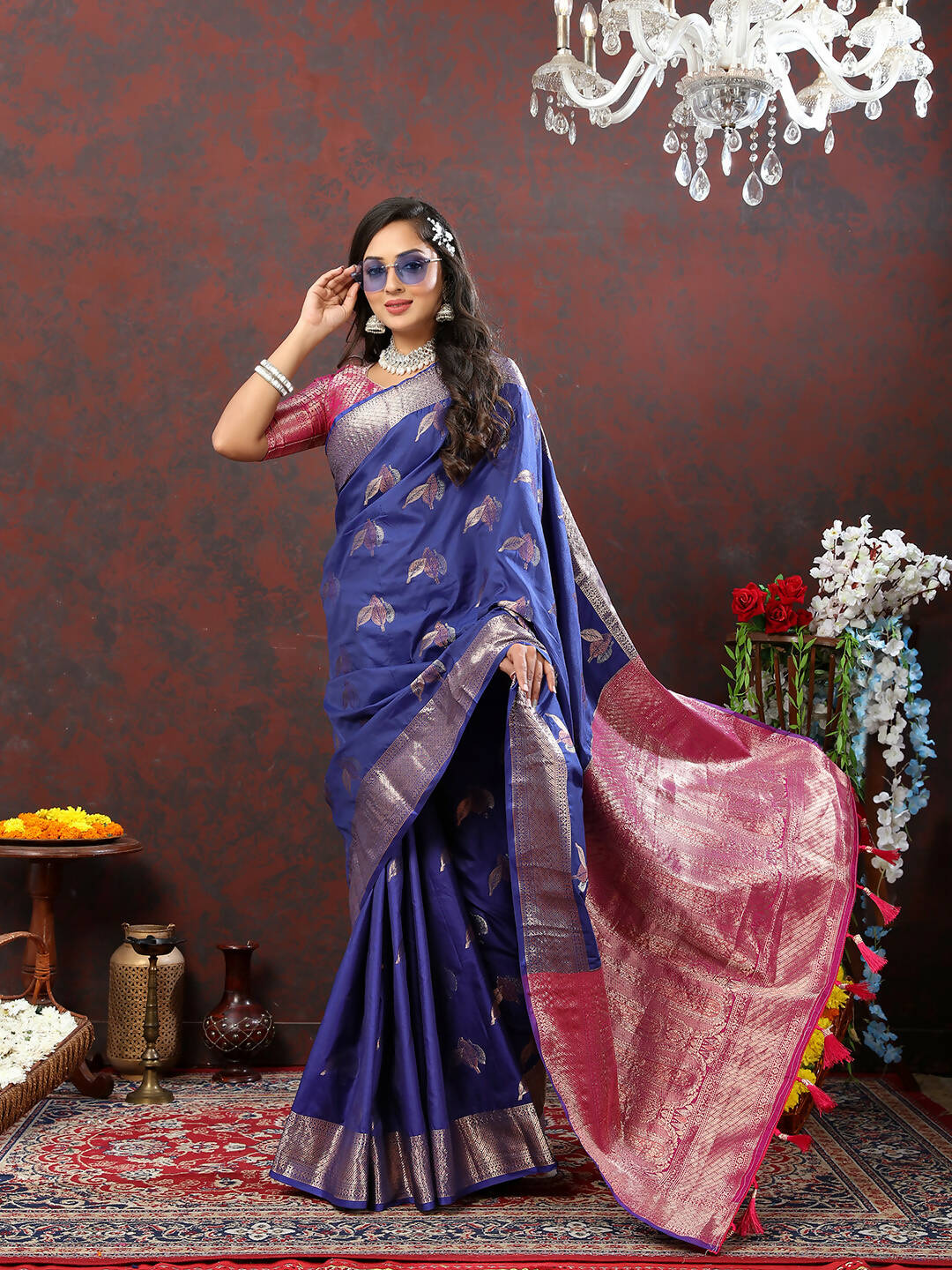 Lorenvalley Fashion Navyblue Soft Silk Woven Design Zari Weaving Saree - Distacart