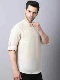Thumbnail for Even Apparels Cream Pure Cotton Kurta With Side Placket - Distacart