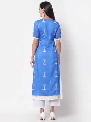 Myshka Viscose Printed 3/4 Sleeve Round Neck Casual Blue Women's dress