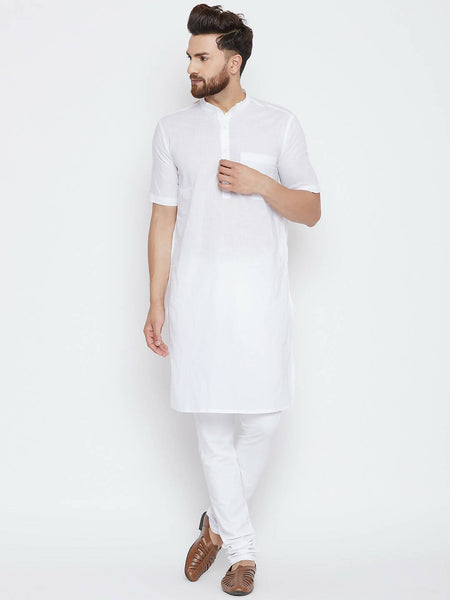 Even Apparels White Color Pure Cotton Men's Kurta With Band Collar - Distacart