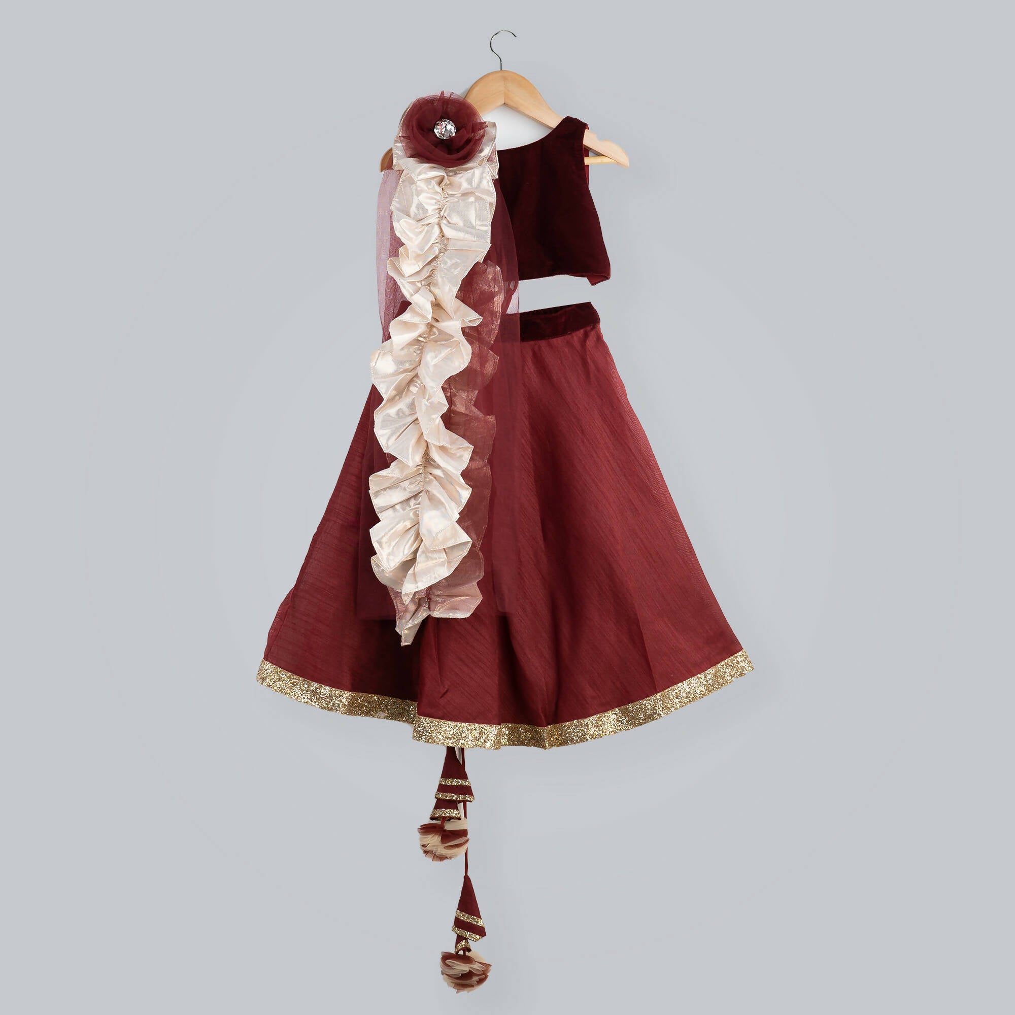 Pink Cow Fashions Red Ghagra Choli With Frill Dupatta - Distacart