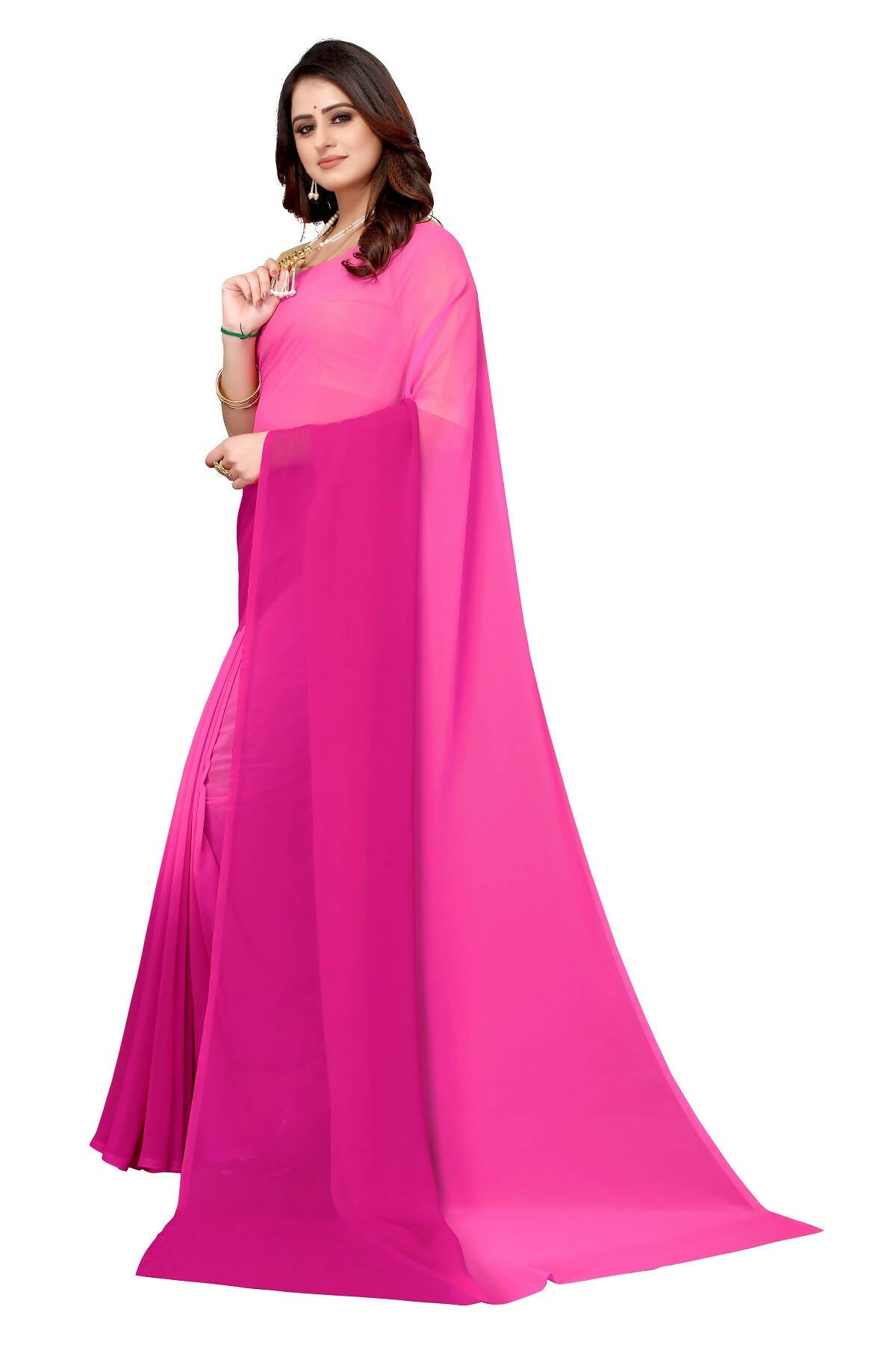 Vamika Pink Half N Half Georgette Saree - Distacart