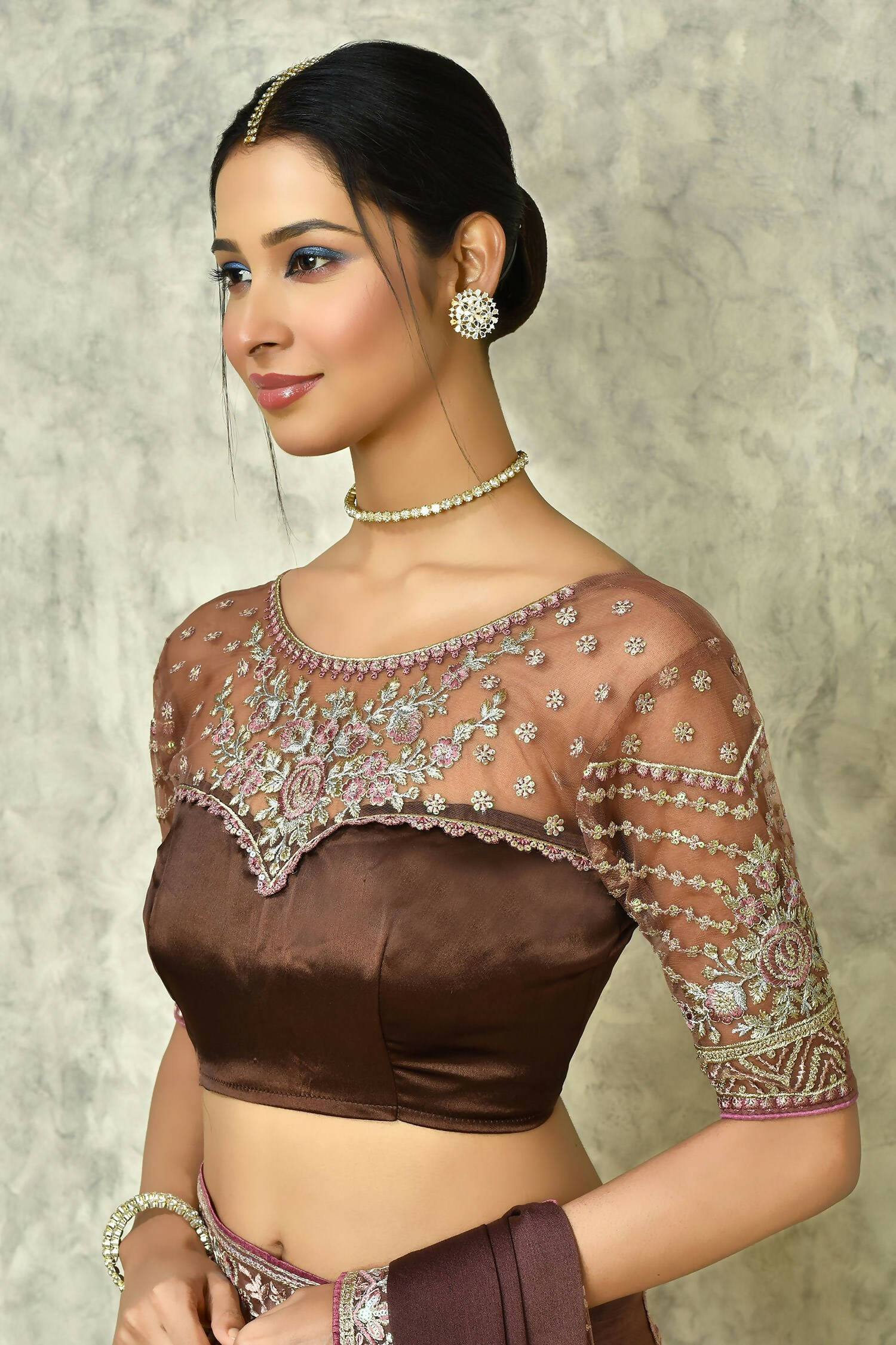 Brown Silk Plain Saree with Blouse Piece - Purvi - Distacart