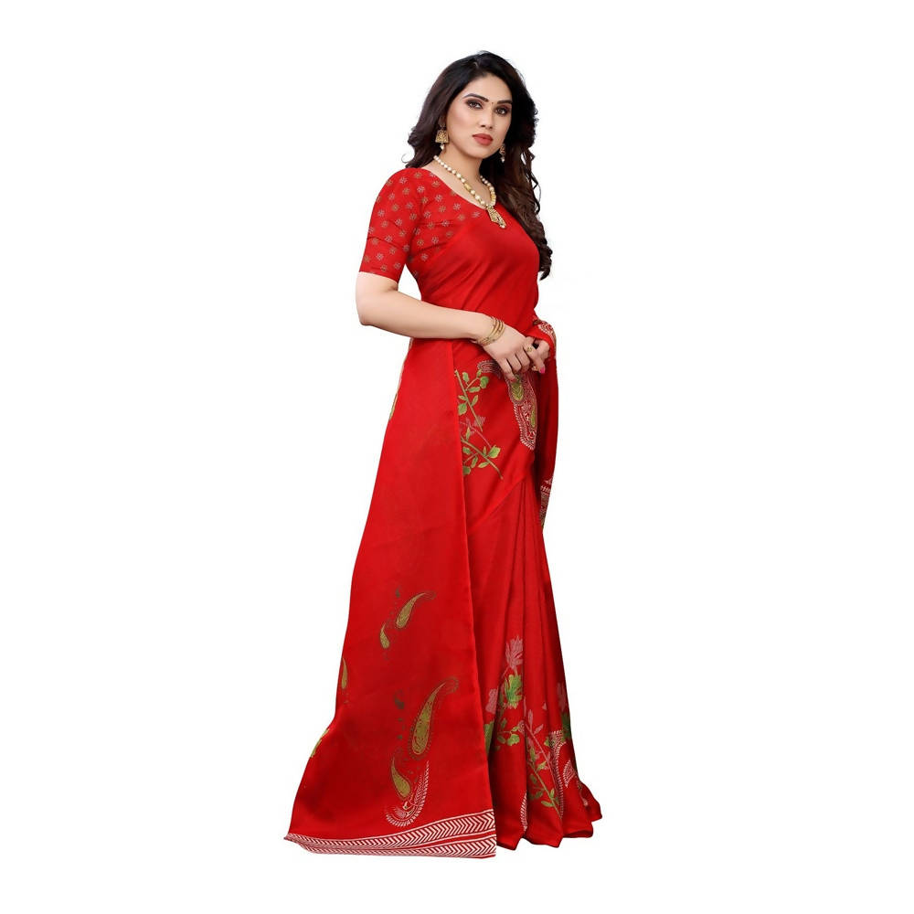 Vamika Printed Jute Silk Red Saree online