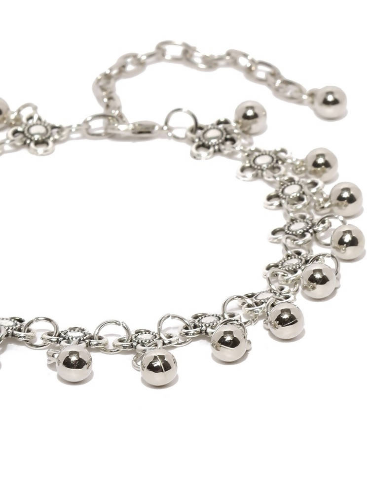 Mominos Fashion Kamal Johar Oxidised Silver Adjustable Anklets