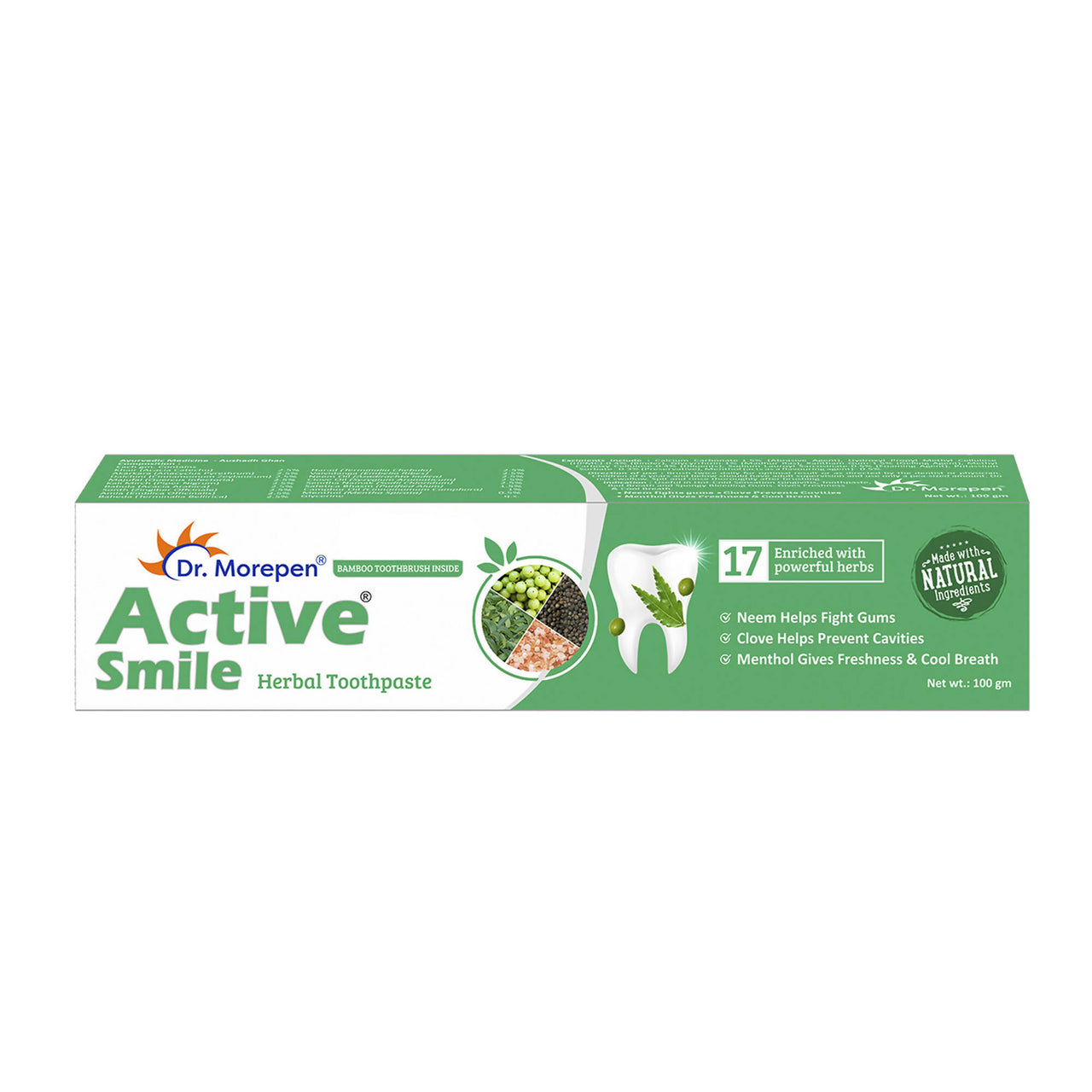 Dr. Morepen Active Smile Herbal Toothpaste with Neem, Clove & Menthol - Distacart