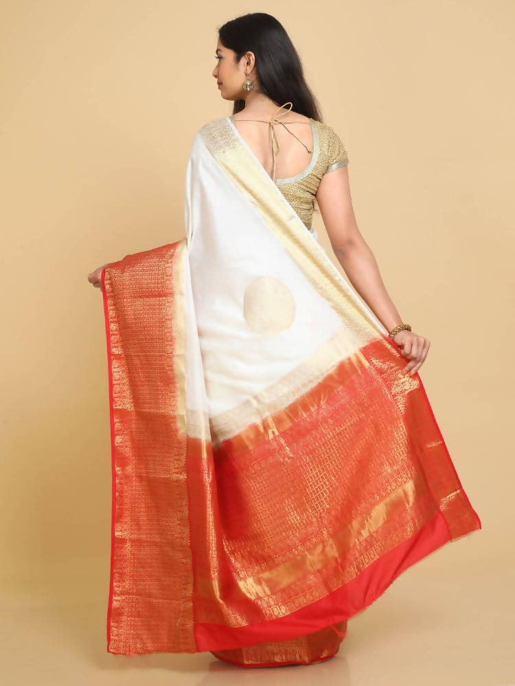 Kalamandir Woven Design White Silk Blend Saree