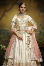 Thumbnail for House of Panchhi Off White Pure Silk Moti & Zarkan heavy embroidery Lehenga choli & Dupatta - Distacart