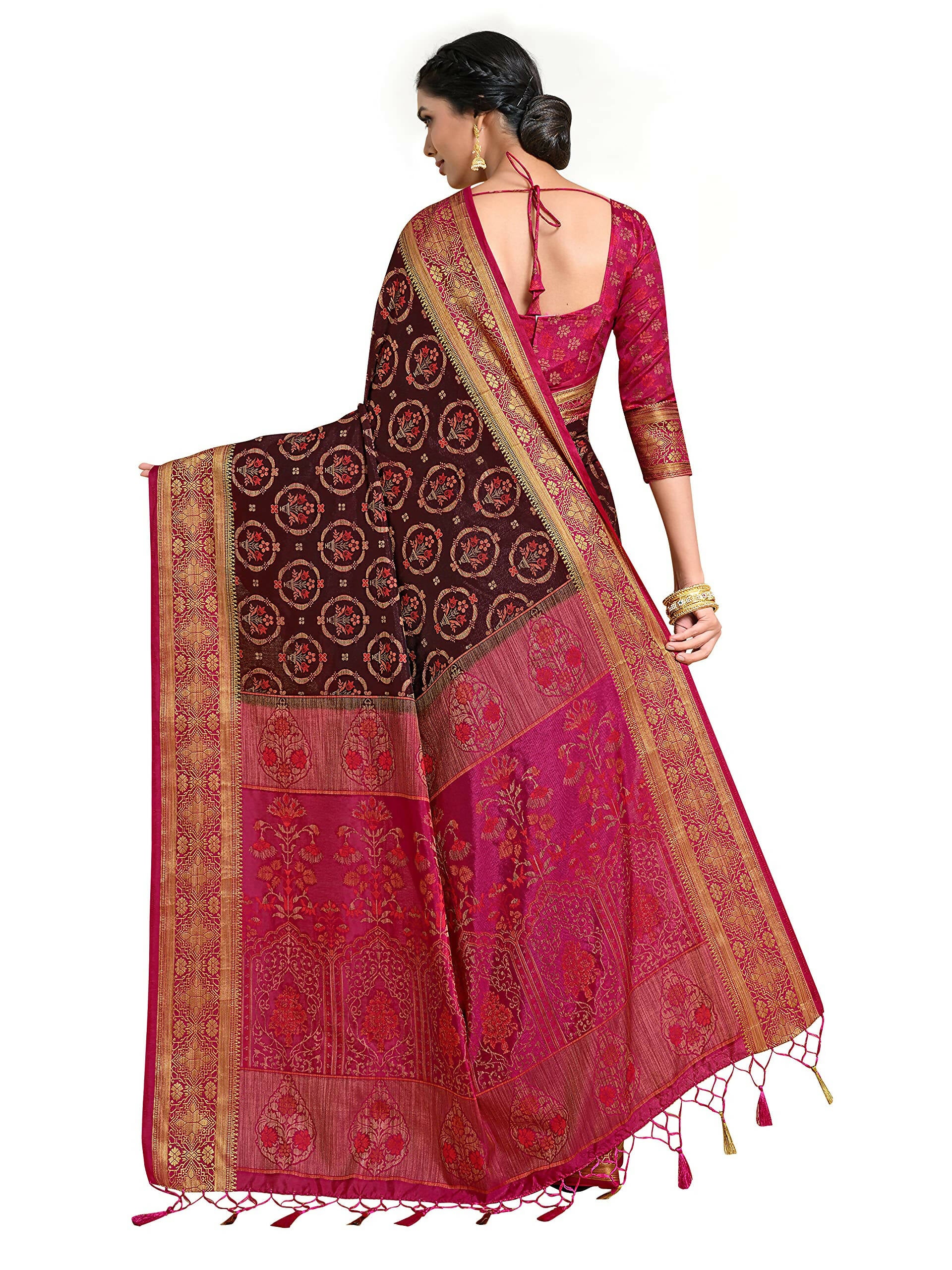 Mimosa Women's Kanjivaram Art Silk Burgundy Saree - Distacart