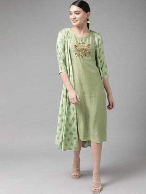 Yufta Silk Green Regular Dress Single