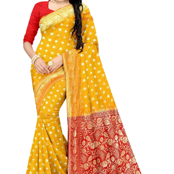 Vamika Mustard Weaving Banarasi Jacquard Saree - Distacart