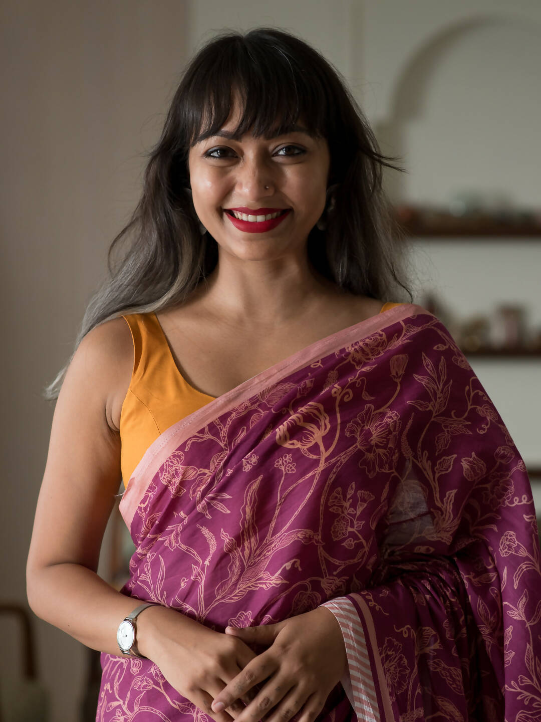 Suta Magenta Floral Pure Cotton Saree - Distacart