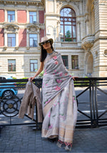 Thumbnail for Grey Satin Organza Floral Woven Design Saree With Unstitched Blouse Piece - Klay's - Distacart