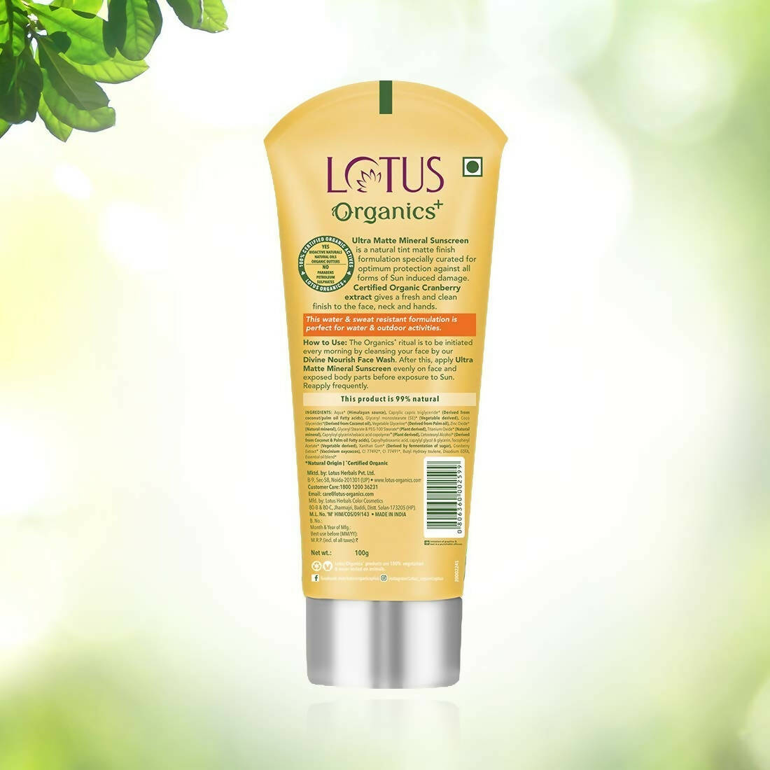 Lotus Organics+ Ultra Matte Mineral Sunscreen SPF 40 PA+++ - Distacart