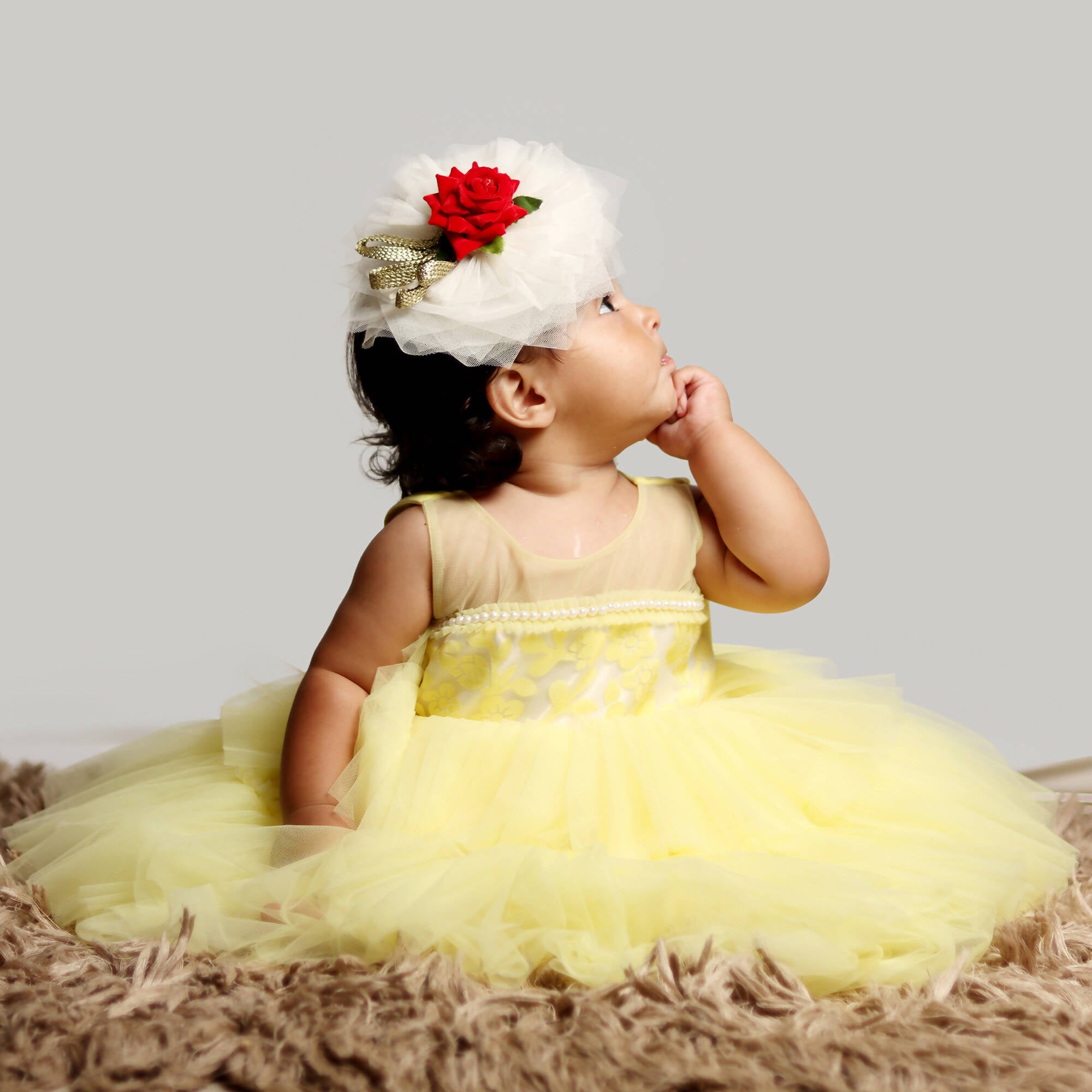 Pink Cow Fashions Yellow Gown With Organza Chest & Net Layer Ghera - Distacart