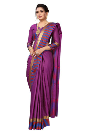 Vamika Ethnic Fire Purple Cotton Silk Saree - Distacart