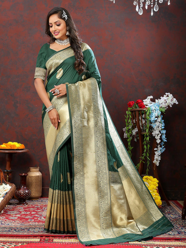 Lorenvalley Fashion Green Soft Silk Woven Design Gold Zari Weaving Saree - Distacart