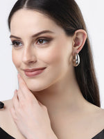 Thumbnail for NVR Women Silver-Plated Circular-Shaped Half Hoop Earrings - Distacart