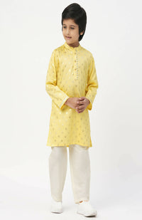 Thumbnail for Lil Drama Mehfil Yellow Kurta Pant Set For Boys - Distacart