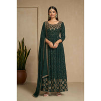 Thumbnail for Aastha Fashion Women's Bottle Green Faux Georgette Zari & Sequins Embroidery Gown with Dupatta - Distacart