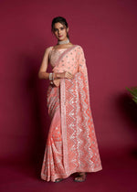 Thumbnail for Vamsee Peach & White Georgette Designer Saree - Distacart