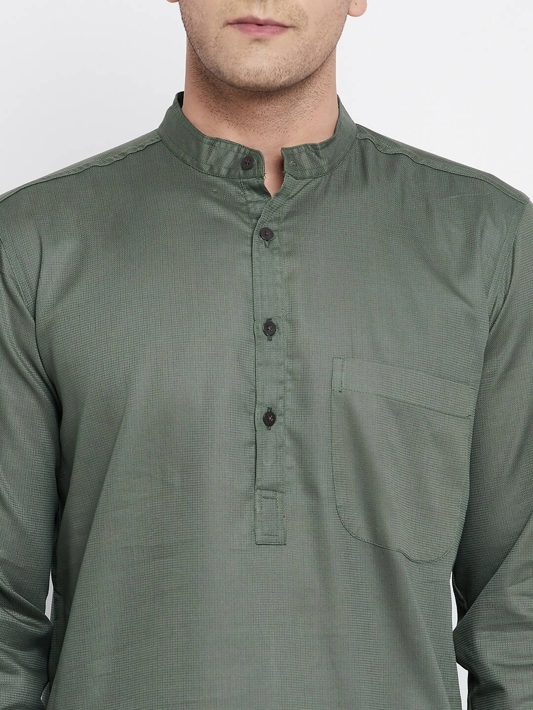 Even Apparels Green Color Linen Men's Kurta With Band Collar - Distacart