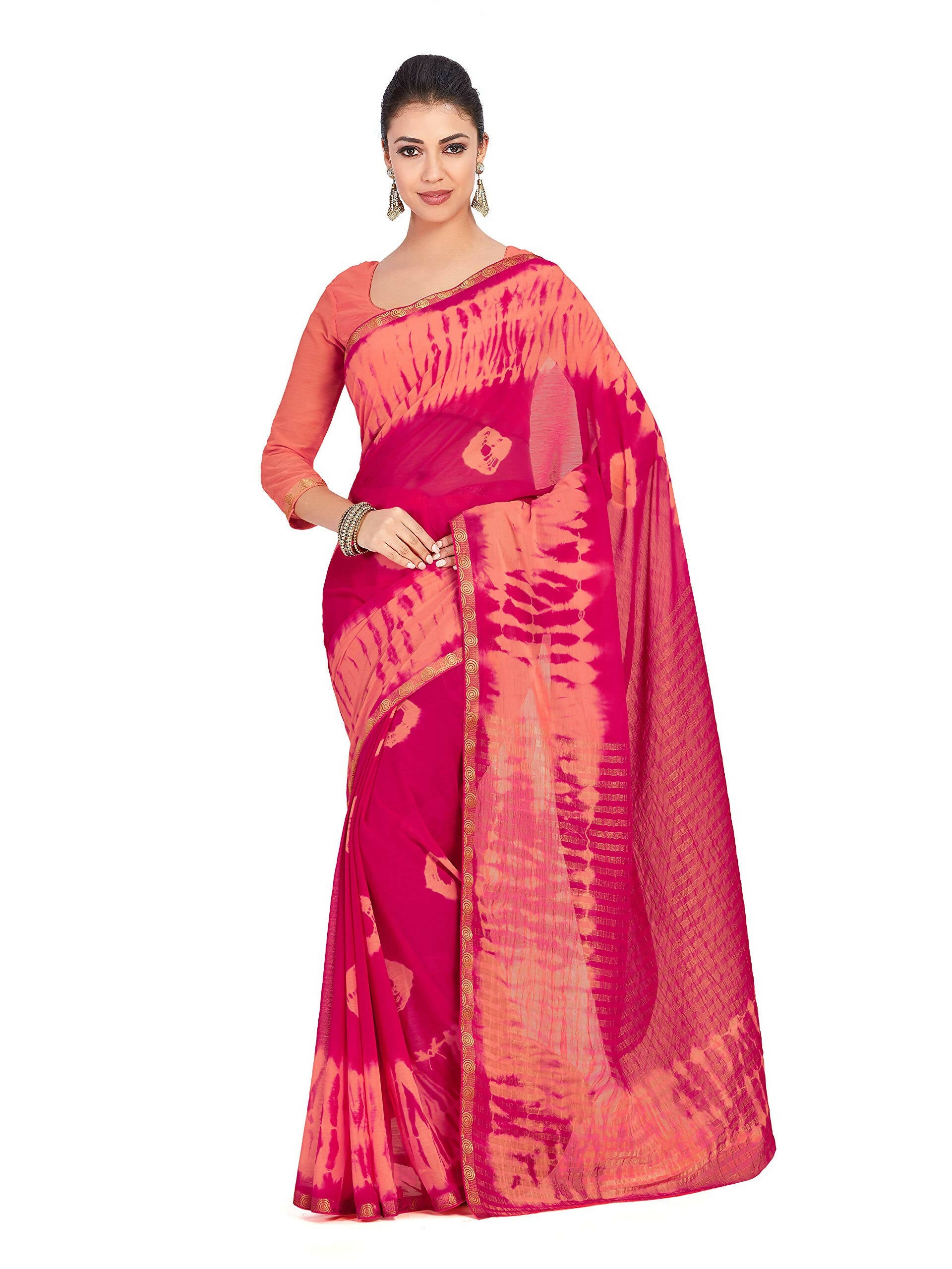 Mimosa Women's Pink Banarasi Chiffon Silk Saree - Distacart
